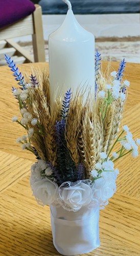 White christening candle with - white,
