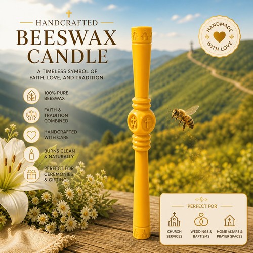 Handcrafted beeswax candle - handcrafted,